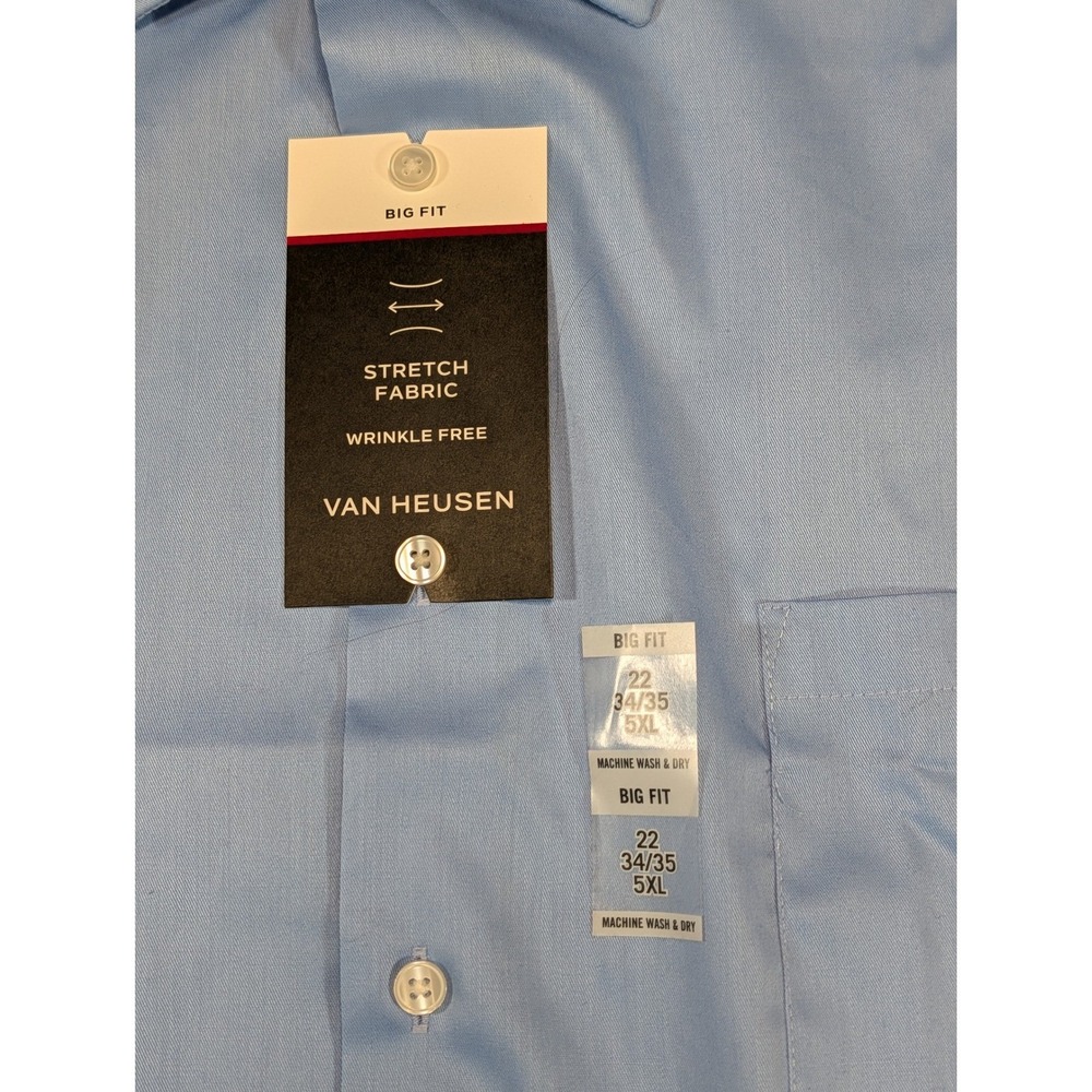 Van Heusen Flex Big Fit Dress Shirt Mens 5XL 22 34-35 Blue Frost Wrinkle Free - Picture 3 of 7
